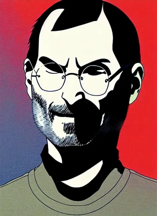 Image similar to steve jobs manga in color, final page, portrait, by katsuhiro otomo and hiroya oku and makoto yukimura