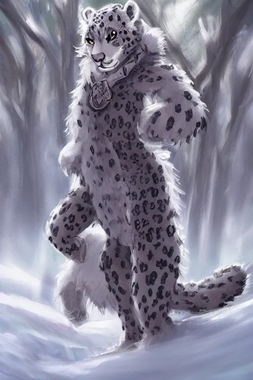 Hyper realistic anthropomorphic snow leopard adventurer on Craiyon