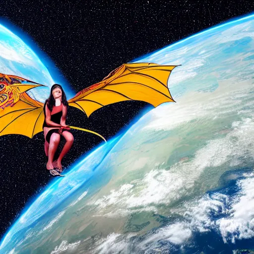 Image similar to Kayla riding a dragon through space