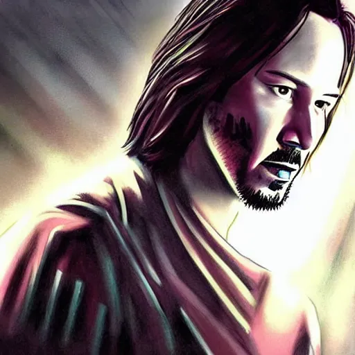 Image similar to Keanu reeves in The future cyberpunk art style