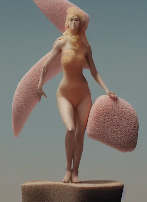 Prompt: a sponge sculpture of a goddess, 8 k, artwork by tooth wu and wlop and beeple and greg rutkowski, trending on artstation,