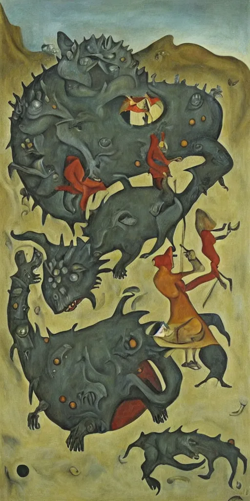 Prompt: the ferocious beast known as the Tarasque, 8k, surreal oil painting by Leonora Carrington