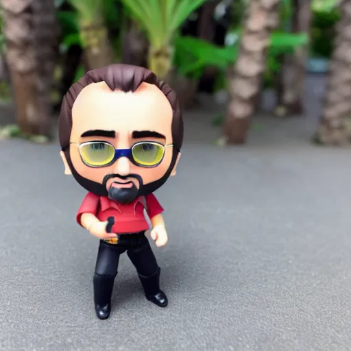 Prompt: nicolas cage as nendoroid!, background palm trees, kodak film