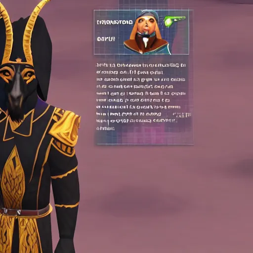 Prompt: an anthropomorphic black goat wizard in sims 4, screenshot