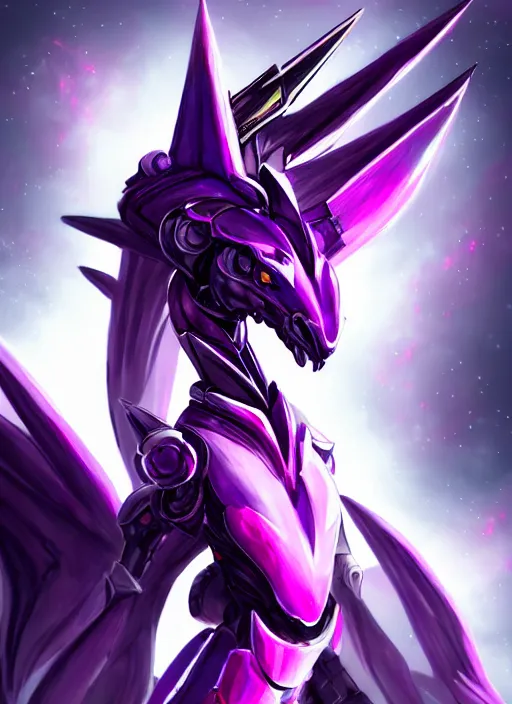 Image similar to cinematic full body, cosmic sized beautiful stunning elegant hot giant robot mecha female dragon goddess, sharp sleek cyborg dragon head, sharp metal ears, smooth purple eyes, smooth fuschia skin, smooth silver armor, nebula, epic proportions, epic scale, macro furry, furry art, dragon art, goddess art, giantess art, warframe fanart, furaffinity, octane