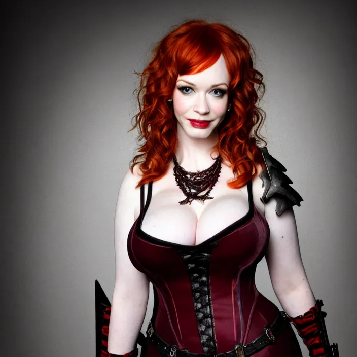 Image similar to full body photograph of christina hendricks as a vampire warrior. extremely detailed. dslr. 8 5 mm.