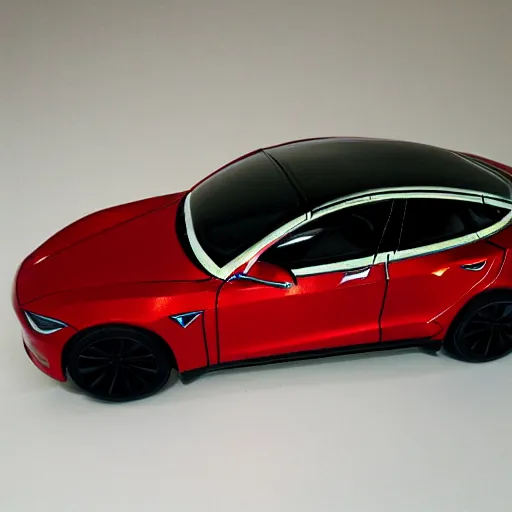 Prompt: hand painted action figure of a tesla car, realistic,