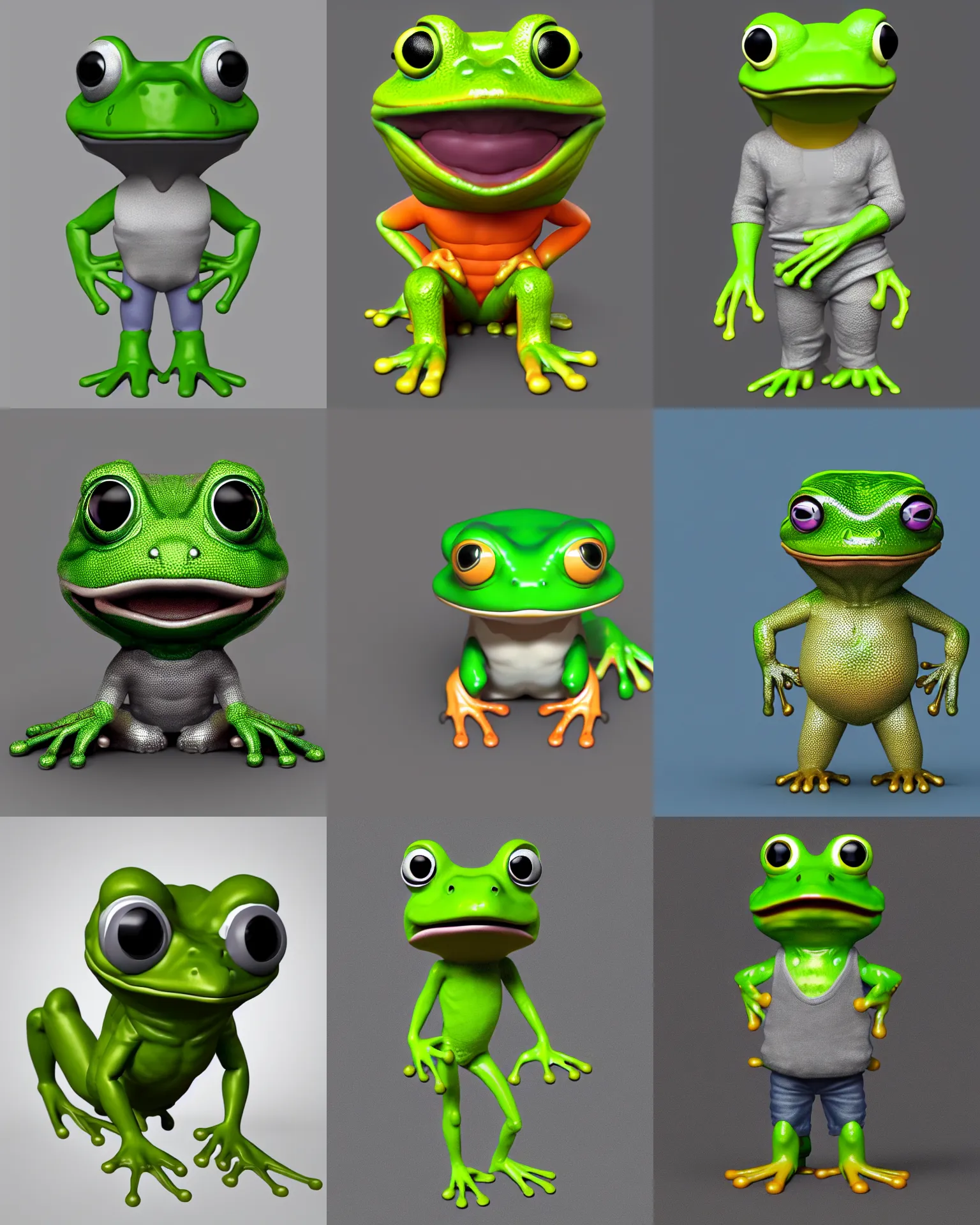 Prompt: full body 3 d render of frog pepe as a funko pop!, generative, studio lighting, grey background, single body, no shadow, blender, trending on artstation, 8 k, highly detailed