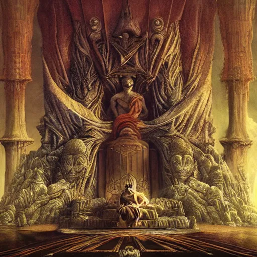 Prompt: the throne of wisdom | highly detailed matte painting, hyperrealistic, very intrincate | cinematic lighting, award - winning | by rachel ruysch, giger, beksinski and bocklin | by austin osman spare and william blake, trending on artstation, cgsociety, official art, octane.