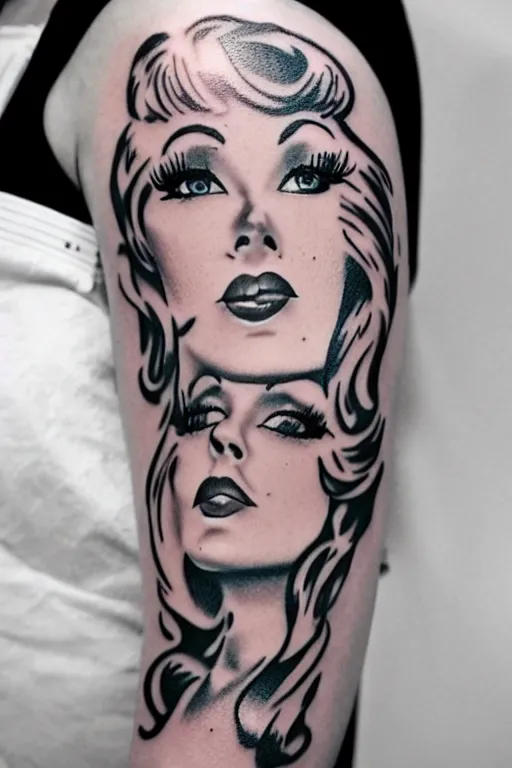 Image similar to pinup girl tattoo by “Pony Wave”