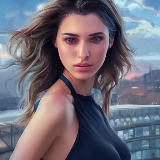 Image similar to a gourgeous digital influencer in the style of stefan kostic, realistic, full body, sharp focus, 8 k high definition, insanely detailed, intricate, elegant, art by stanley lau and artgerm