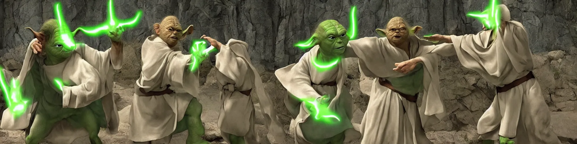 Prompt: epic slap battle between Jesus and Yoda