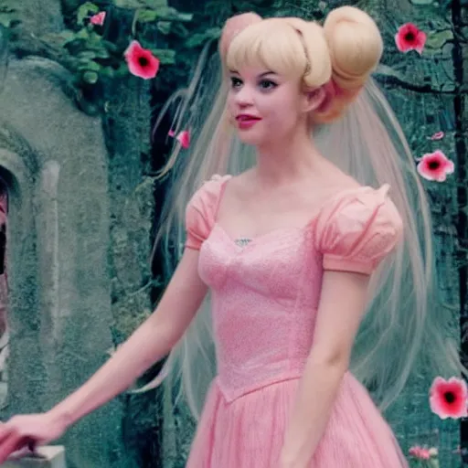 Prompt: Princess Peach pixie dream girl in an A24 film aesthetic!!!