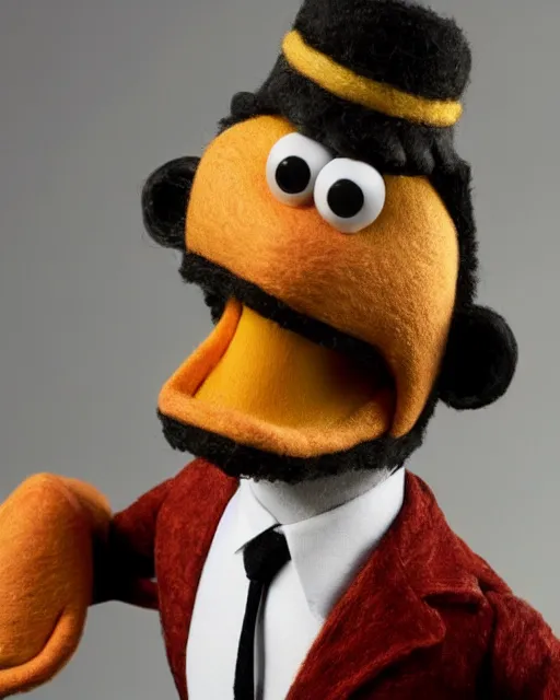 Image similar to oscar nunez as a muppet. highly detailed felt. hyper real photo. 4 k.