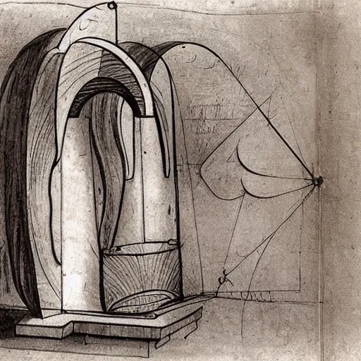 Image similar to sketches of a time travel machine designed by leonardo da vinci