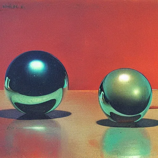 Prompt: chrome spheres on a red cube by william stanley haseltine