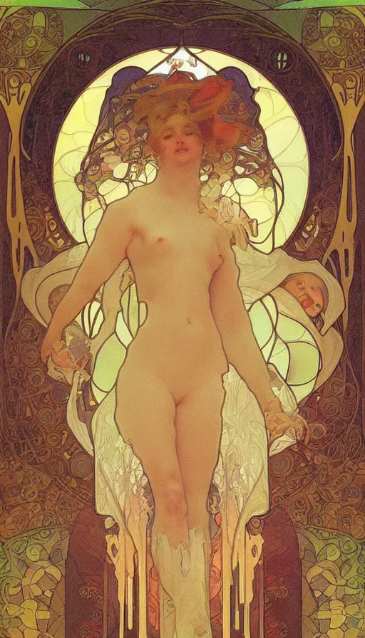 Image similar to techno artwork, by alfons maria mucha