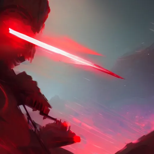 Image similar to a ruby sword concept art giving off red glow haze, epic shot, 4k detailed, artstation, illustration,