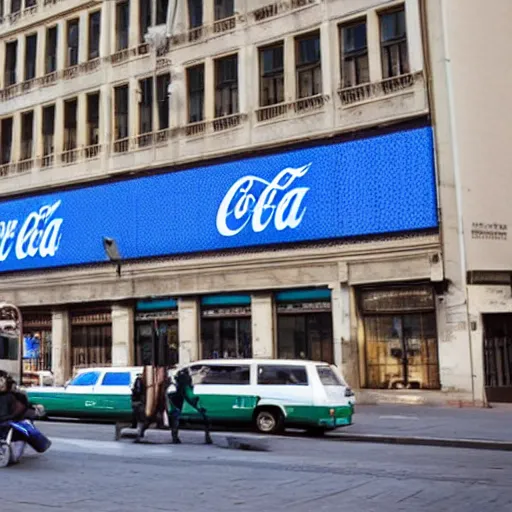 Image similar to blue coca cola ad in the city