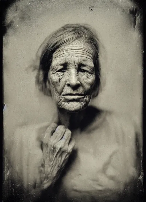 Prompt: portrait of a blind women, hyperrealism, photo realistic, detailed, award winning photograph, cinematic lighting, ambrotype wet plate collodion by richard avedon and shane balkowitsch