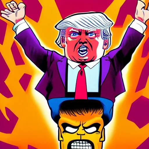 Image similar to donald trump's head as modok, the mental organism designed only for killing, little man in hovering throne, full body, psychic alien with huge head, marvel supervillain character