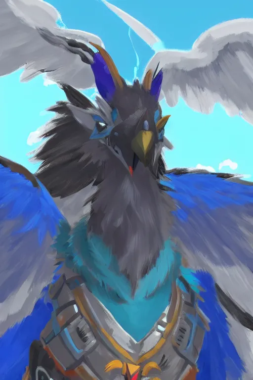 Prompt: an in game portrait of revali from the legend of zelda breath of the wild, breath of the wild art style.