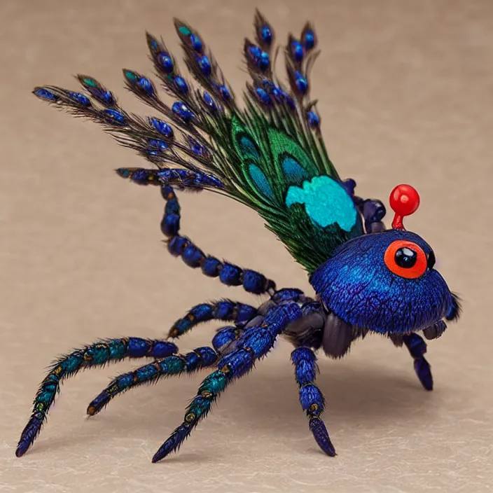 Prompt: peacock spider, an anime nendoroid of a peacock spider, figurine, detailed product photo