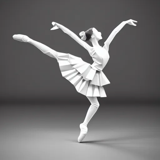 Image similar to origami ballet dancer in white paper, ultra - detailed 3 d render, studio shot