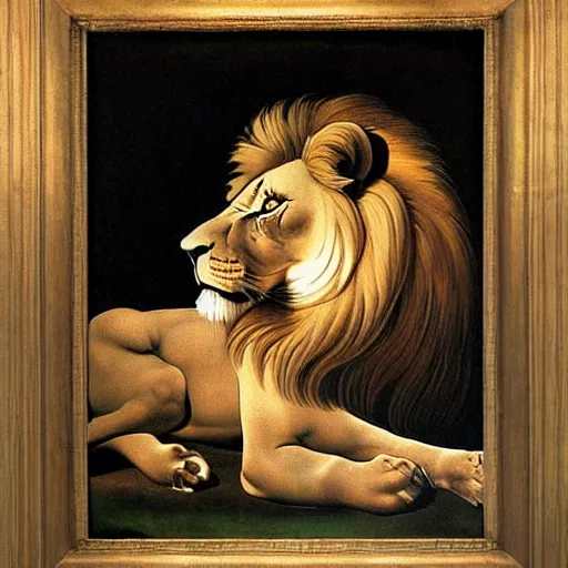 Image similar to majestic painting of a lion by Michelangelo Merisi da Caravaggio