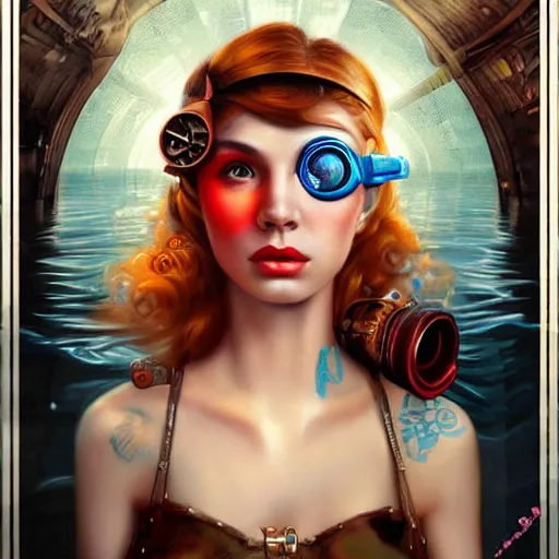 Prompt: lofi underwater steampunk portrait, Pixar style, by Tristan Eaton Stanley Artgerm and Tom Bagshaw.