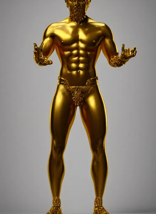 Prompt: stylized gold onyx ornate statue full body made of marble of judas, perfect symmetrical body, perfect symmetrical face, hyper realistic, hyper detailed, by johannen voss, by michelangelo, octane render, blender, 8 k, displayed in pure white studio room