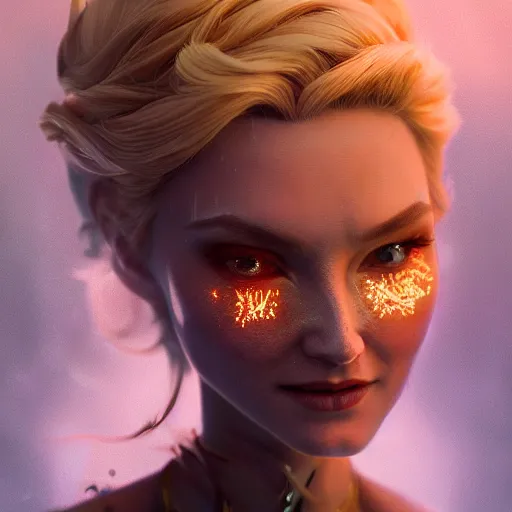 Image similar to Elsa Corrupted by demonic power, intricate artwork by Tooth Wu and wlop and beeple. octane render, trending on artstation, greg rutkowski very coherent symmetrical artwork. cinematic, hyper realism, high detail, octane render, Demonic