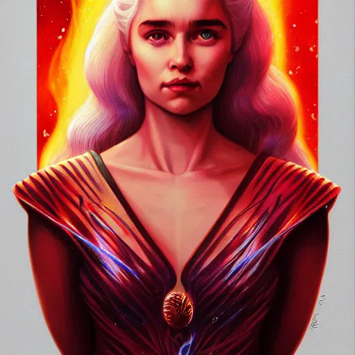 Prompt: fire flaming cosmic lofi daenerys targaryen portrait, queen of dragons, Pixar style, by Tristan Eaton Stanley Artgerm and Tom Bagshaw.