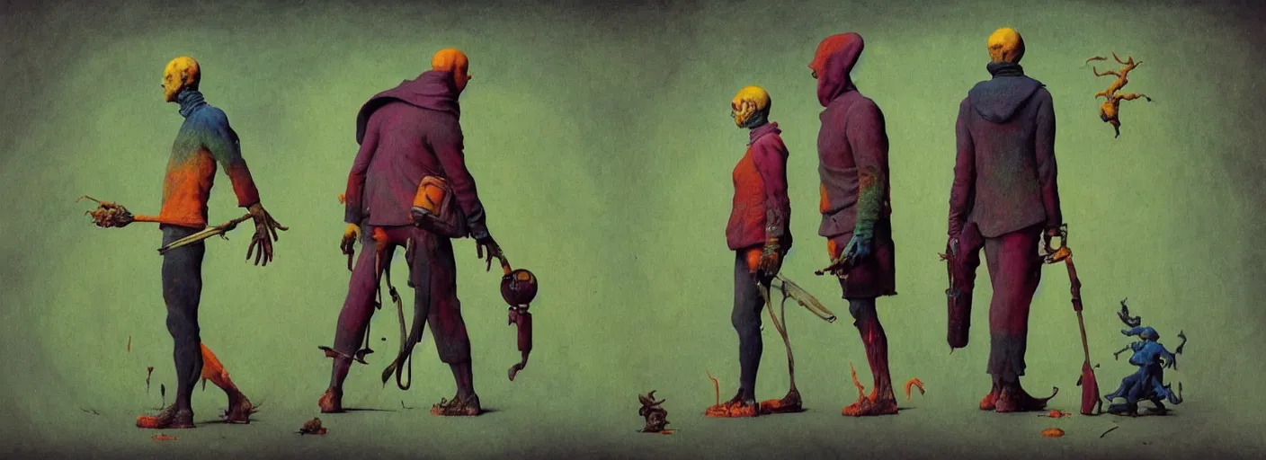 Image similar to full - body portrait surreal colorful clay fighting ghoul rpg character concept art anatomy, action pose, very coherent and colorful high contrast masterpiece by norman rockwell franz sedlacek hieronymus bosch dean ellis simon stalenhag rene magritte gediminas pranckevicius, dark shadows, sunny day, hard lighting, reference sheet white! background