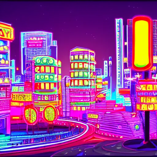 Prompt: utopian city with lots of neon lights