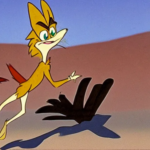 Prompt: wile e coyote finally catching roadrunner