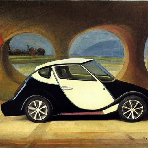 Prompt: telsa electric car, painting by raphael