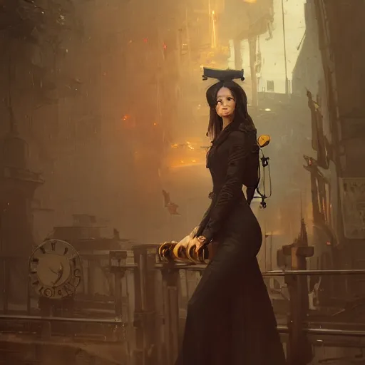 Image similar to a photograph of an attractive women in a steampunk style by greg rutkowski, sung choi, mitchell mohrhauser, maciej kuciara, johnson ting, maxim verehin, peter konig, 8 k photorealistic, cinematic lighting, hd, high details, dramatic, dark atmosphere, trending on artstation