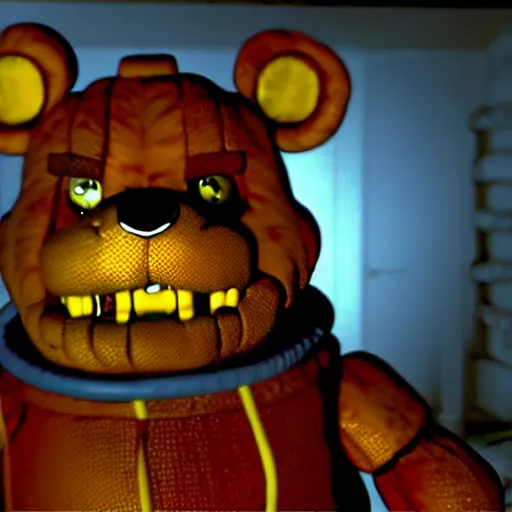 Prompt: still photo of freddy fazbear in the thing ( 1 9 8 2 ), cinematic lighting, scene, cinematic