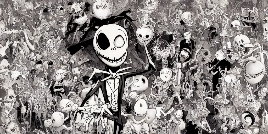 Image similar to a study of cell shaded cartoon of a scene from tim burtons nightmare before christmas, illustration, single character, close up, concept art by josan gonzales and wlop, by james jean, victo ngai, david rubin, mike mignola, laurie greasley, highly detailed, sharp focus, trending on artstation, hq, deviantart, art by artgem
