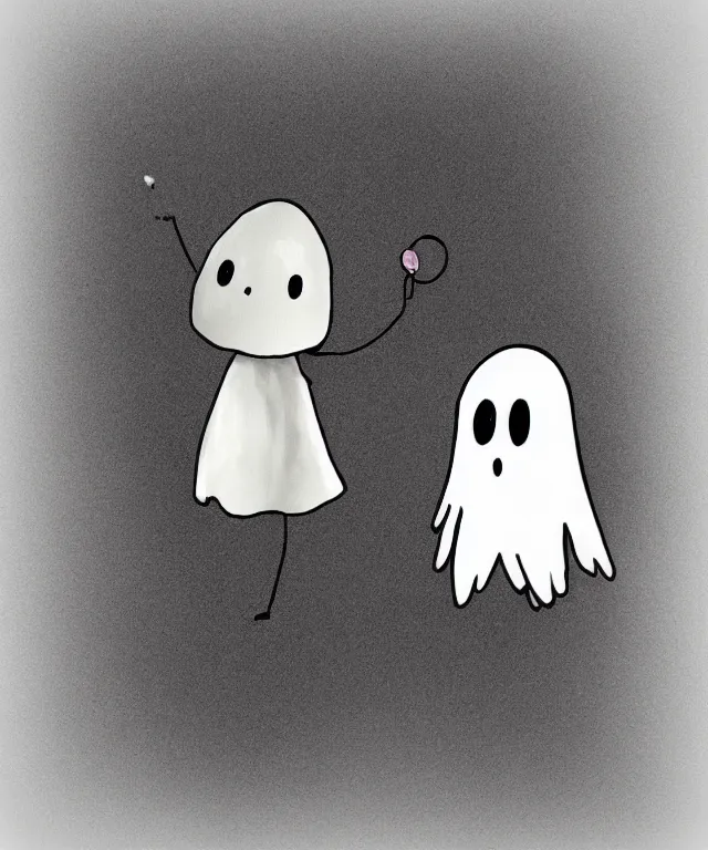 Prompt: cute ghost holding a balloon, anime, cartoon