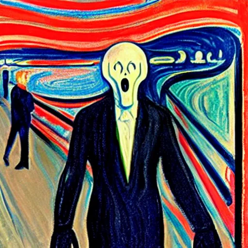 Image similar to elon musk depicted in the scream painting by edvard munch