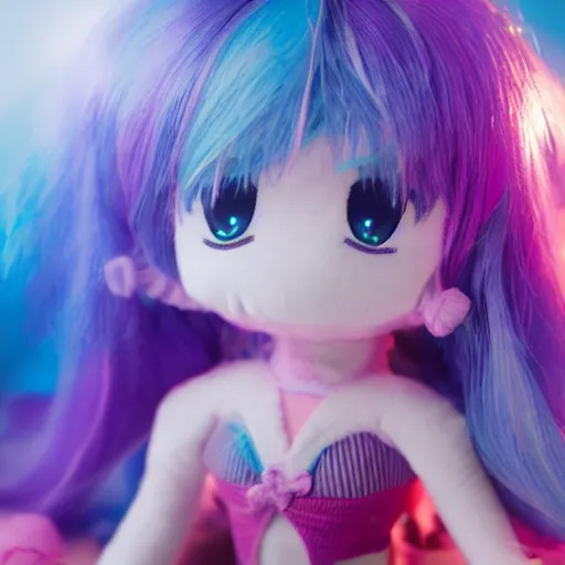 Prompt: cute fumo plush of a mermaid girl from deep below the sea, caustics and lens flare, refraction, vray, anime girl