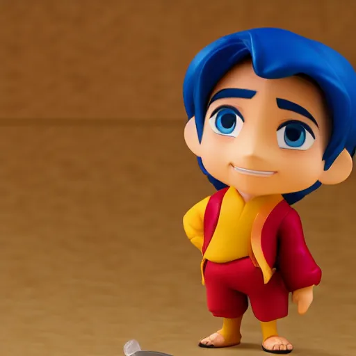 Image similar to pixar 3 d aladdin as nendoroid, side view, 8 k hd dof, kodak film,