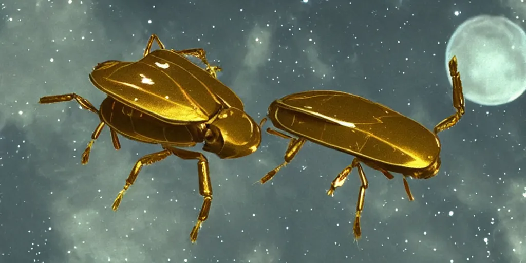 Image similar to lightning bug descendant 1 million in the future is a quadruped with big eyes. the bug wears a spacesuit, and explores the cosmos in a bug - shaped spaceship. science fiction blockbuster movie bugs save the planet or the love bug from saturn, starship troopers ( 1 9 9 7 ), up ( 2 0 0 9 )
