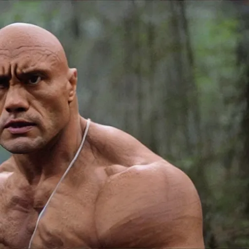 Prompt: still frame of the rock cosplaying as leah from star wars