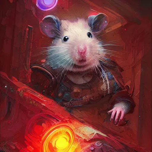 Image similar to very scared hamster, digital illustration portrait design, by android jones and greg rutkowski, retrowave color scheme, detailed, cinematic lighting, wide angle action dynamic portrait