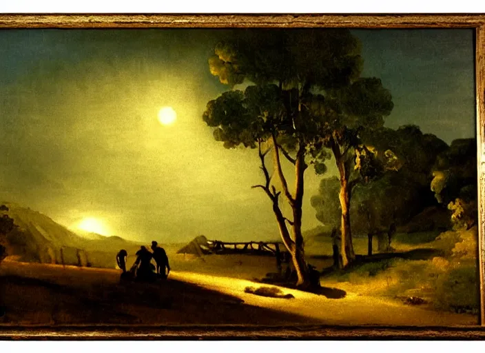 Image similar to oil painting of summer night, beautiful cinematic light, american romanticism by gericault