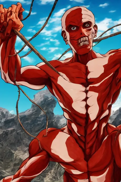 Prompt: Jerma!!!!!!!!!!!!!!!!!!!!!!!!!!! as the colossal titan, (((attack on titan))), promotional art, Jerma985!!!!!!!!!!!!!!!!!