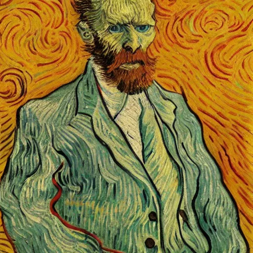 Image similar to A horrendous necktie depicting horrors beyond comprehension, Van Gogh, 8k, volumetric surroundings, pathos